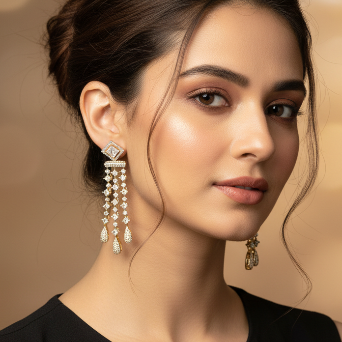 Mehendi Long Teardrop AD Earrings