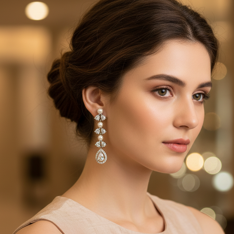 White Pearl Long Earrings