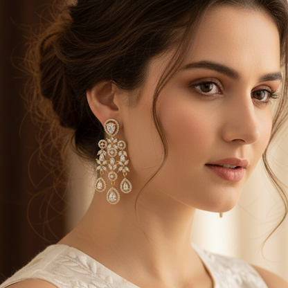 White Triple Teardrop AD Earrings