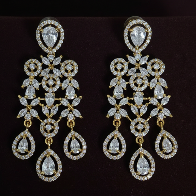 White Triple Teardrop AD Earrings