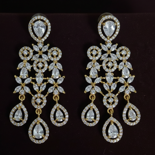 White Triple Teardrop AD Earrings