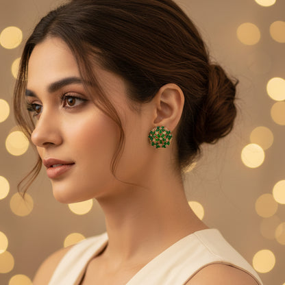 Emerald Green Flower Studs