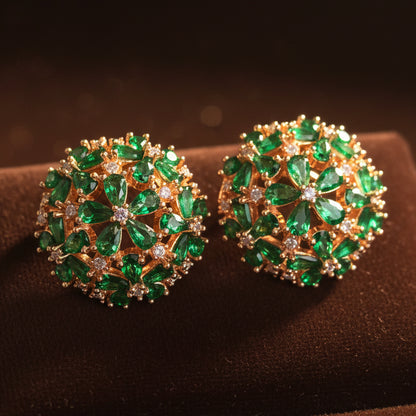 Emerald Green Flower Studs