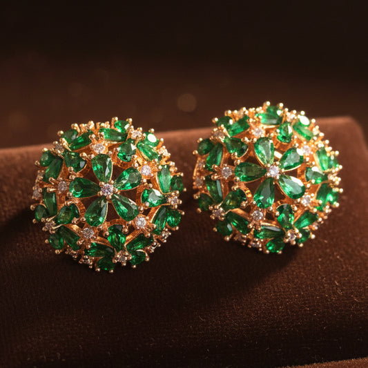 Emerald Green Flower Studs