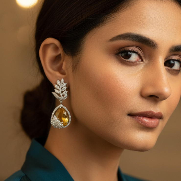Yellow Leaf Teardrop AD Earrings