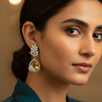 Yellow Leaf Teardrop AD Earrings