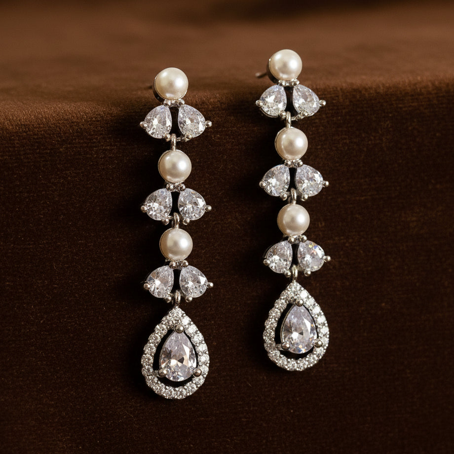 White Pearl Long Earrings
