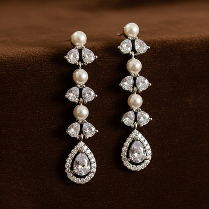 White Pearl Long Earrings