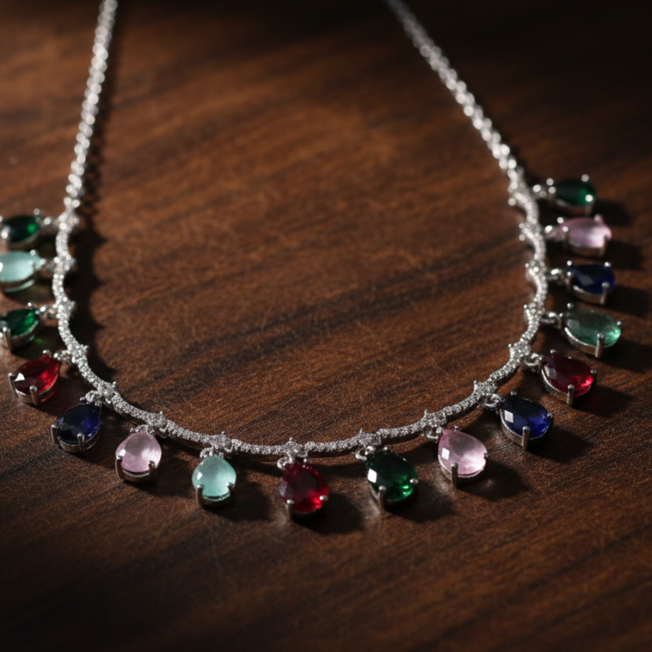 Multicolor single Line AD Necklace set