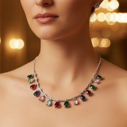 Multicolor single Line AD Necklace set