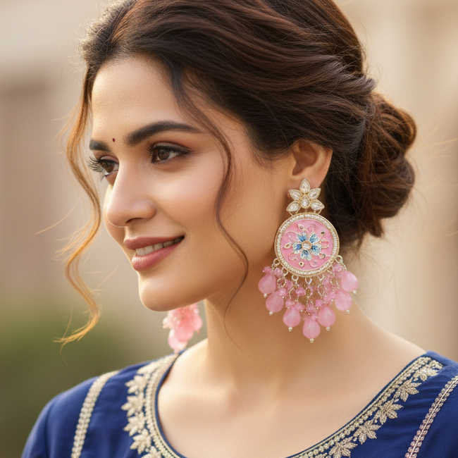 Pink Radha Earrings